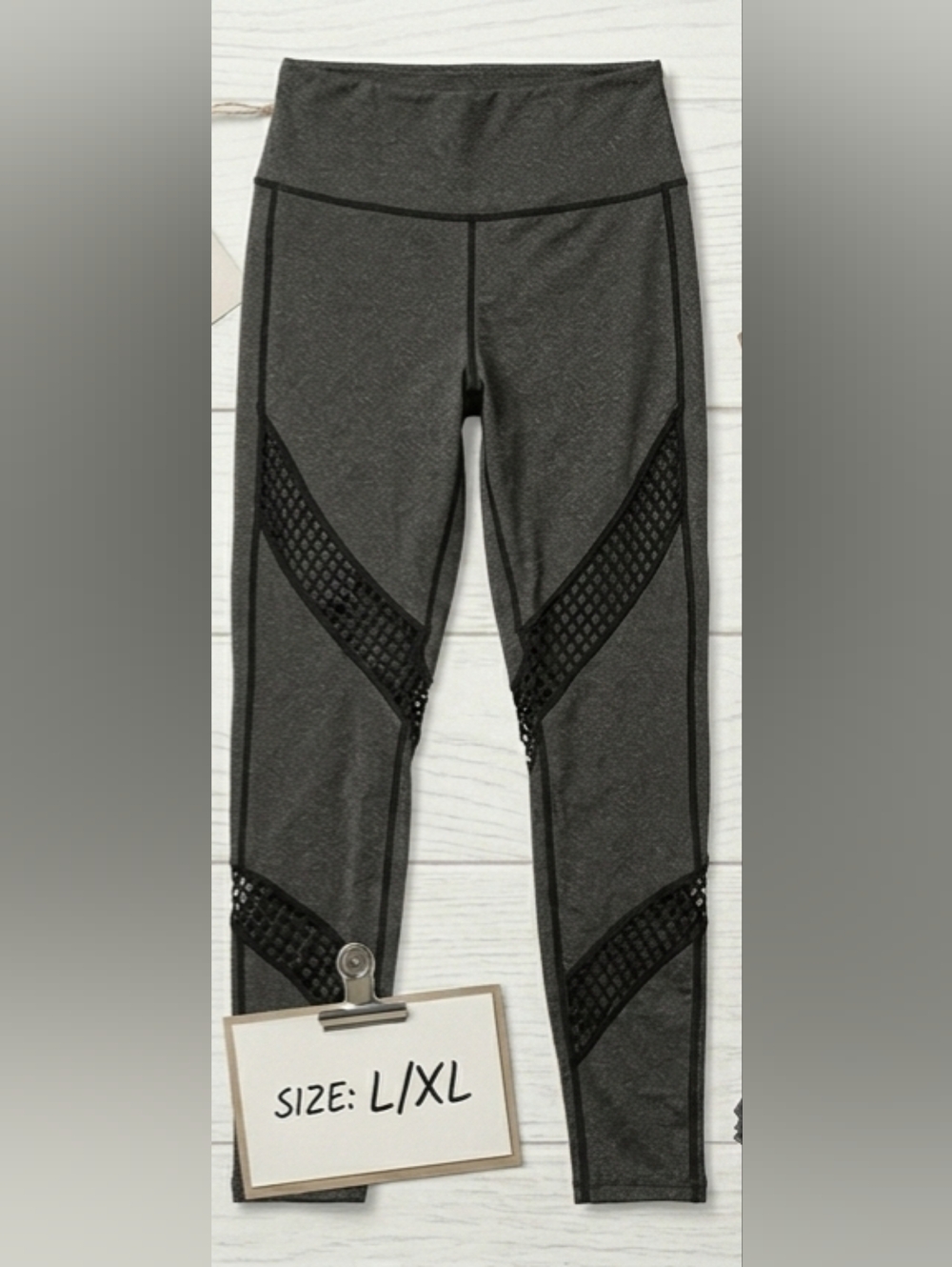High-waist Leggins Grey Charcoal With Black Mesh Size L